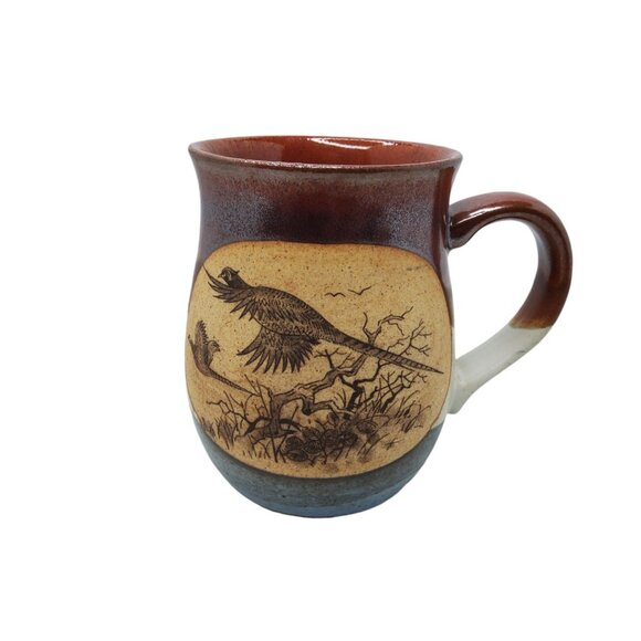 Vintage Handcrafted Ceramic Mug With Bird Design - Rustic Red & Blue Tones - Uni - Picture 3 of 10